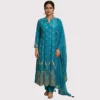 Kharatis teal blue georgette Anarkali suit with tarni embroidery and dupatta for women