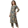 teal floral italian fine cotton suit fabric