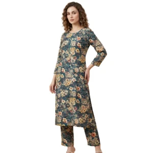 teal floral italian fine cotton suit fabric