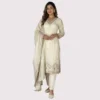 Kharatis ivory shimmer kurta set with Banarasi dupatta and antique thread work for women