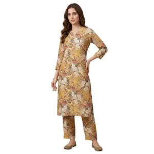 mustard floral italian fine cotton suit fabric