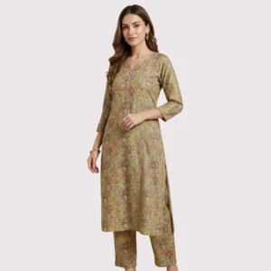 Kharatis olive green floral cotton printed suit fabric 5 meter