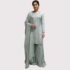 Soft blue chinnon garara suit with antique embroidery for women