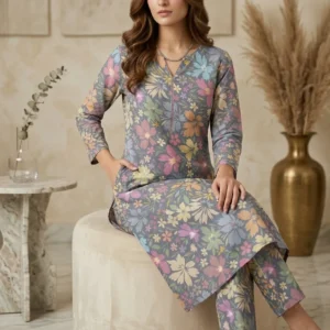 grey multicolor floral italian cotton suit fabric