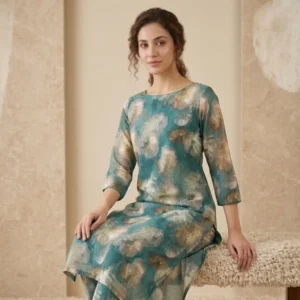 Kharatis aqua blue watercolor floral cotton printed suit fabric 5 meter