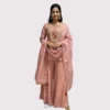 Kharatis soft peach chinon short kurti sharara set with gold butti zari work for women