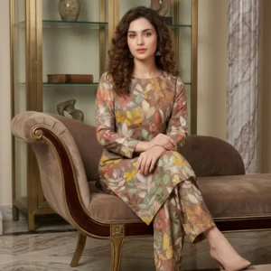Earthy floral printed Tista cotton straight suit set for women