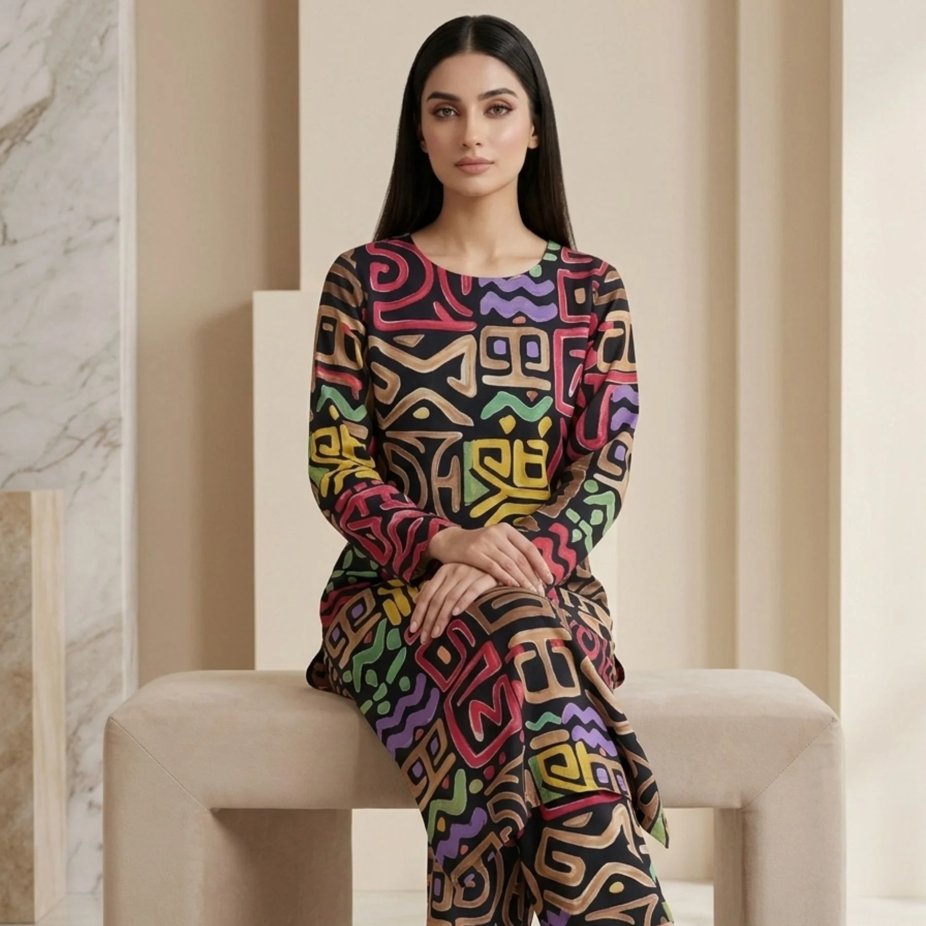 Kharatis black abstract cotton printed suit fabric 5 meter