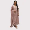 Dusty rose chinnon one piece dress with white pearl embroidery for women