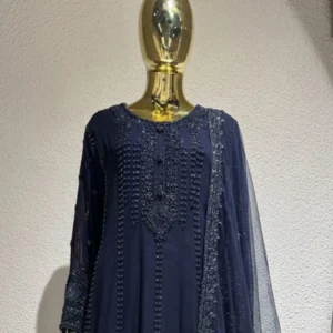 Kharatis navy blue georgette Anarkali suit with tonal sequin work for women
