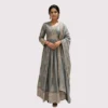 Kharatis grey one piece Chinon dress with V-neck and zari work for women