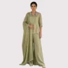 Soft green shimmer organza co-ord set with white dabka embroidery for women