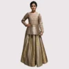 Kharatis golden shimmer kurti skirt set with antique dabka and metal bead embroidery for women