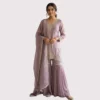 Purple organza shimmer garara suit with zari embroidery for women