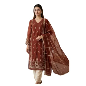 Women’s maroon crepe embroidered unstitched suit