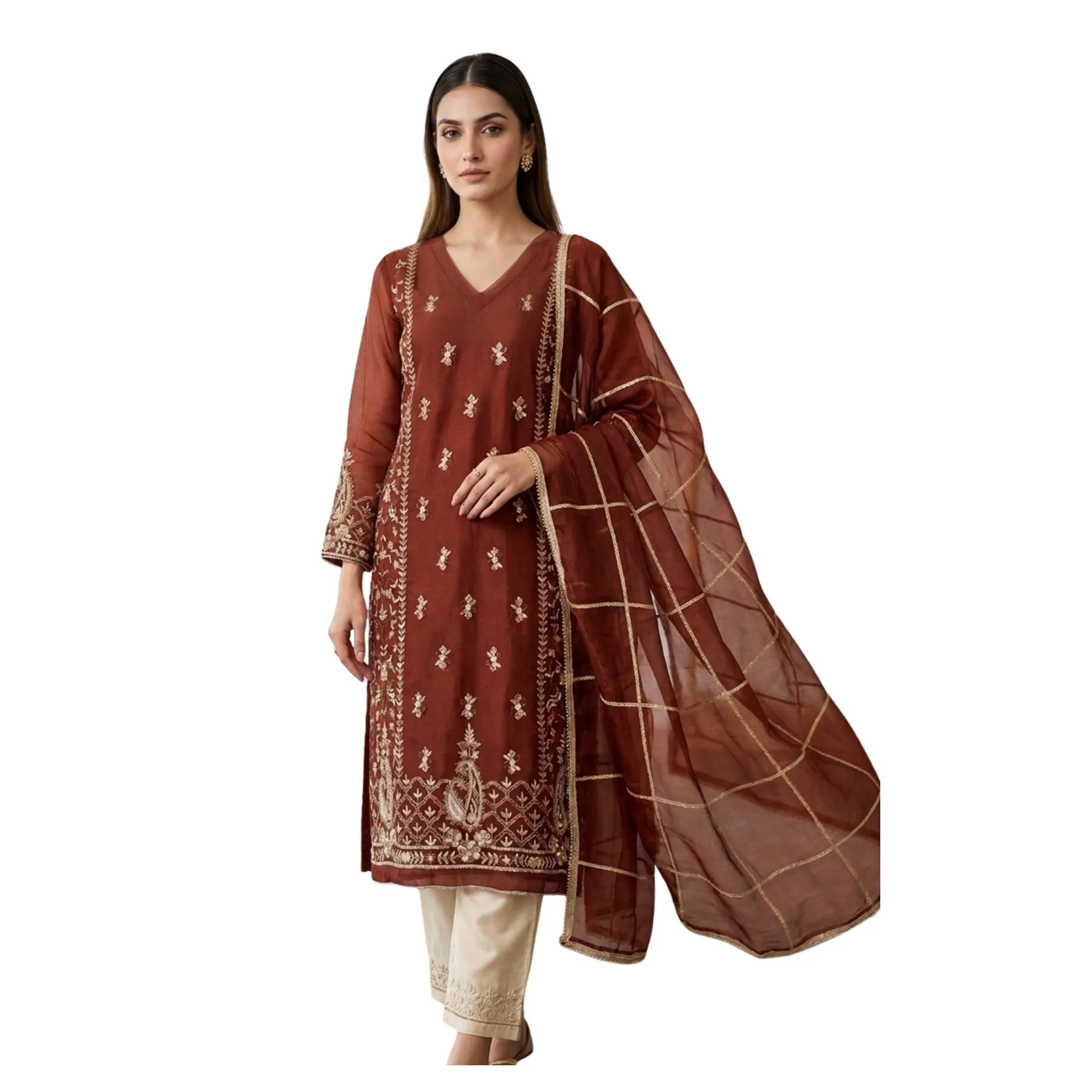 Women’s maroon crepe embroidered unstitched suit