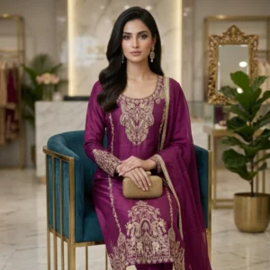 Women’s crepe fabric unstitched suit with pearl work