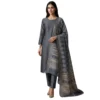 Grey mul chanderi unstitched suit with pure cotton printed dupatta by Kharatis
