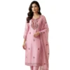 Pink georgette unstitched suit with thread knot work on neck by Kharatis
