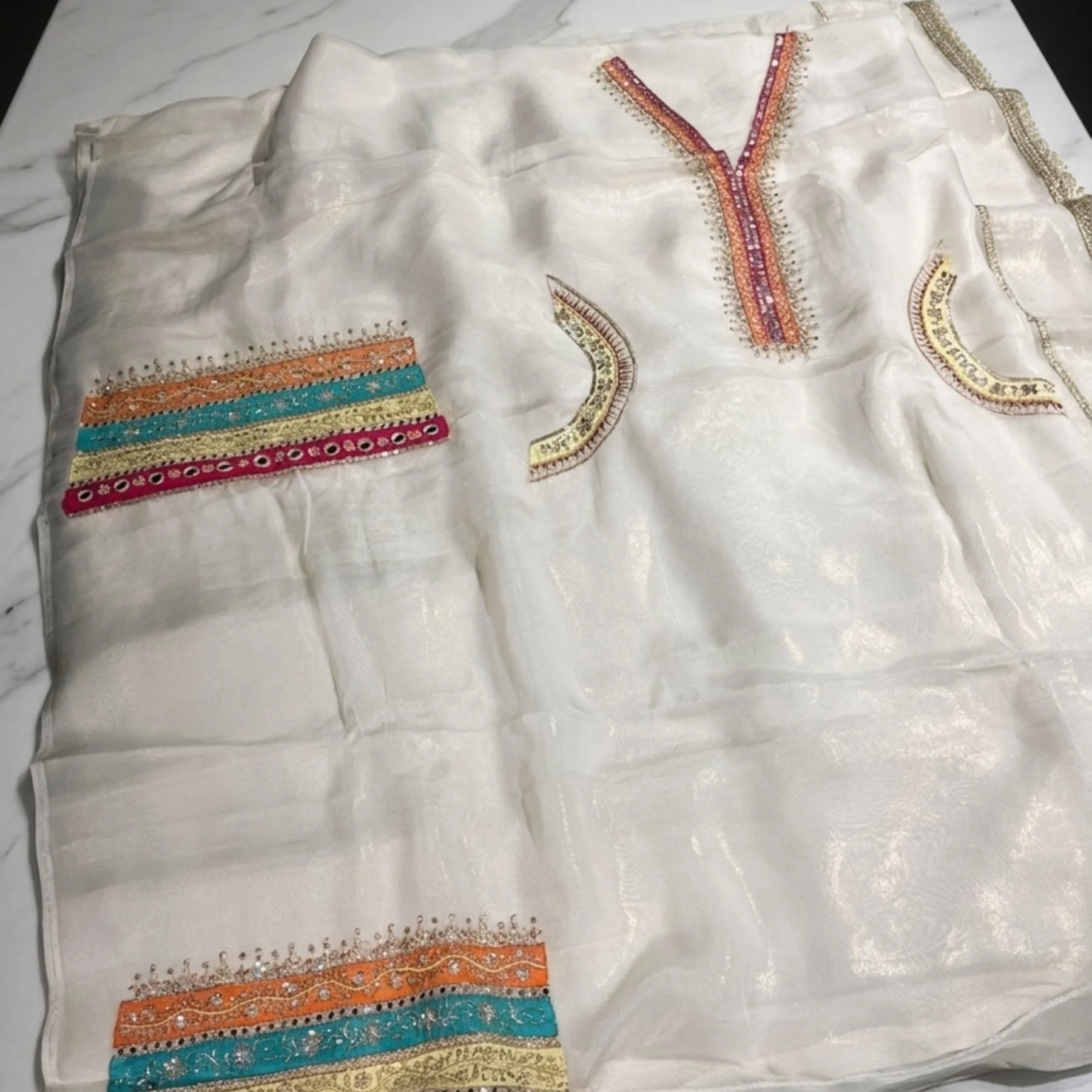 Off white organza unstitched suit for women
