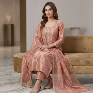 Organza shimmer unstitched suit for women