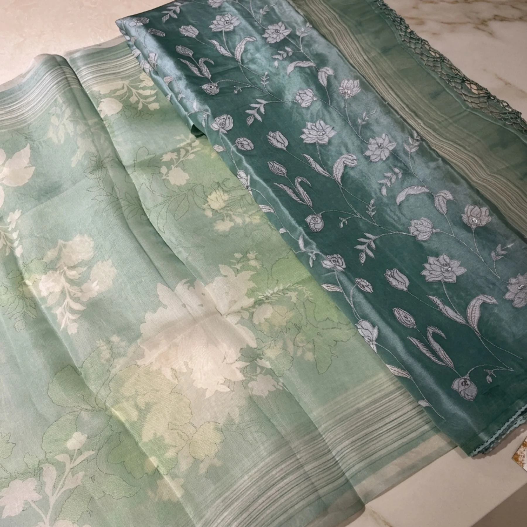 Pure organza unstitched suit for women