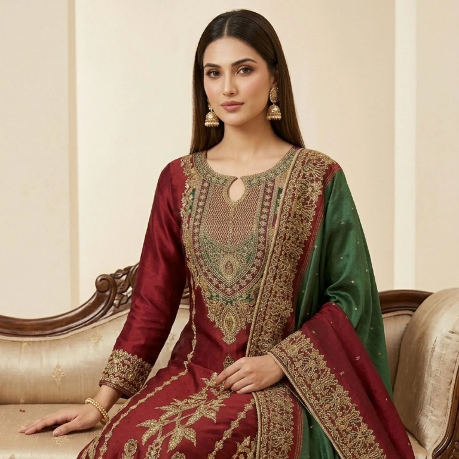 Tabby silk Pakistani print unstitched suit for women
