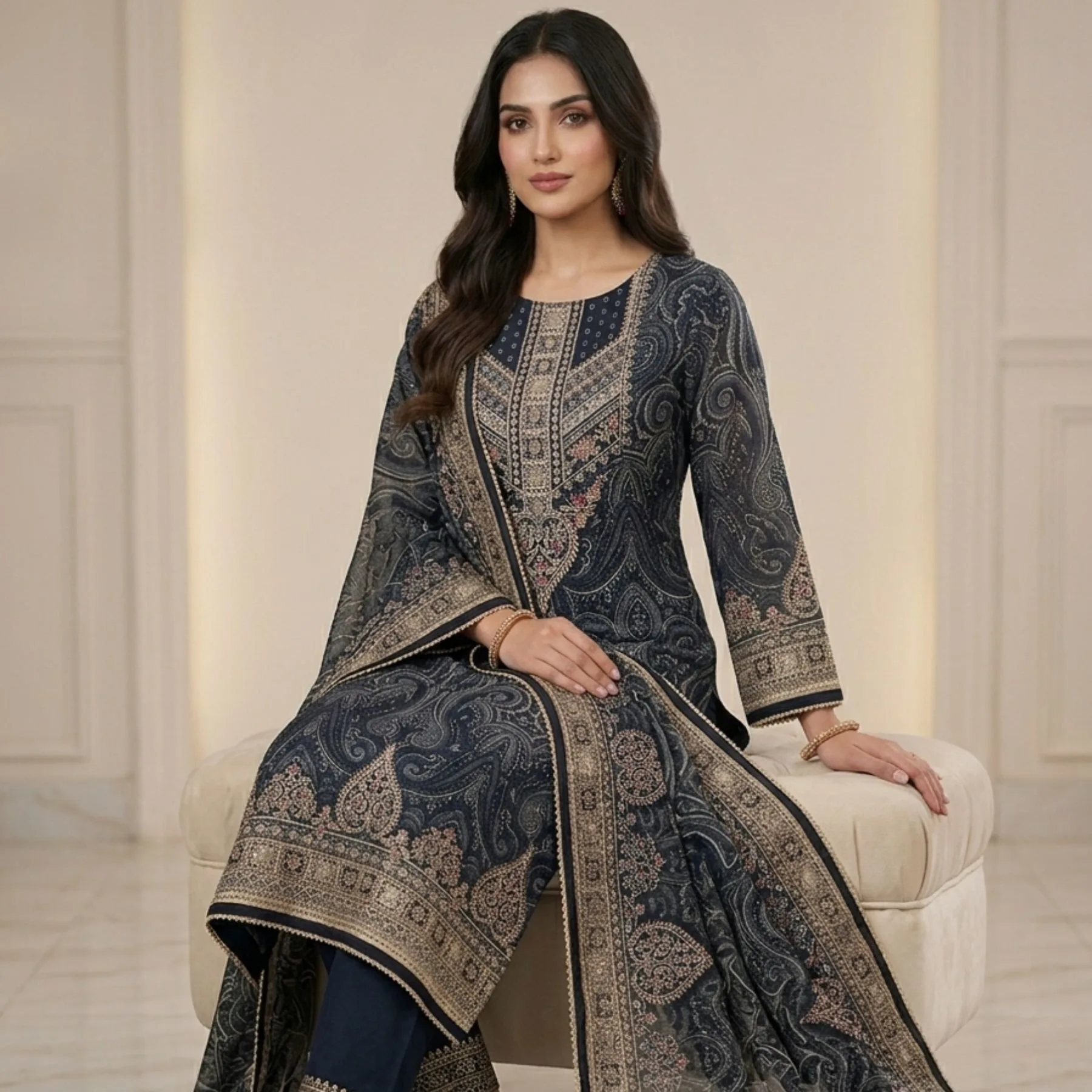 Pure crepe unstitched suit for women