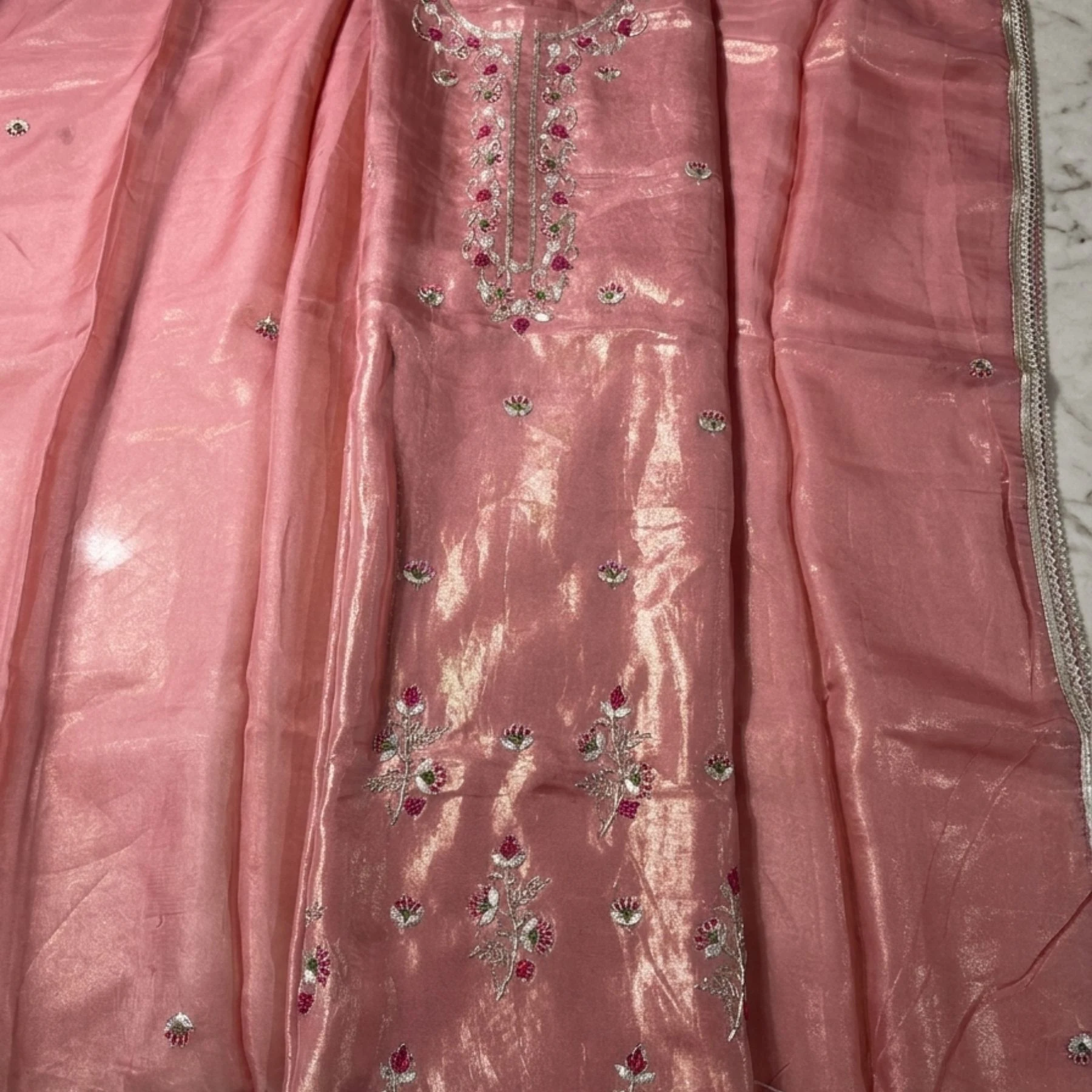 Organza shimmer unstitched suit for women