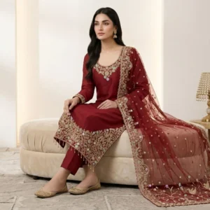 Pure organza unstitched suit for women