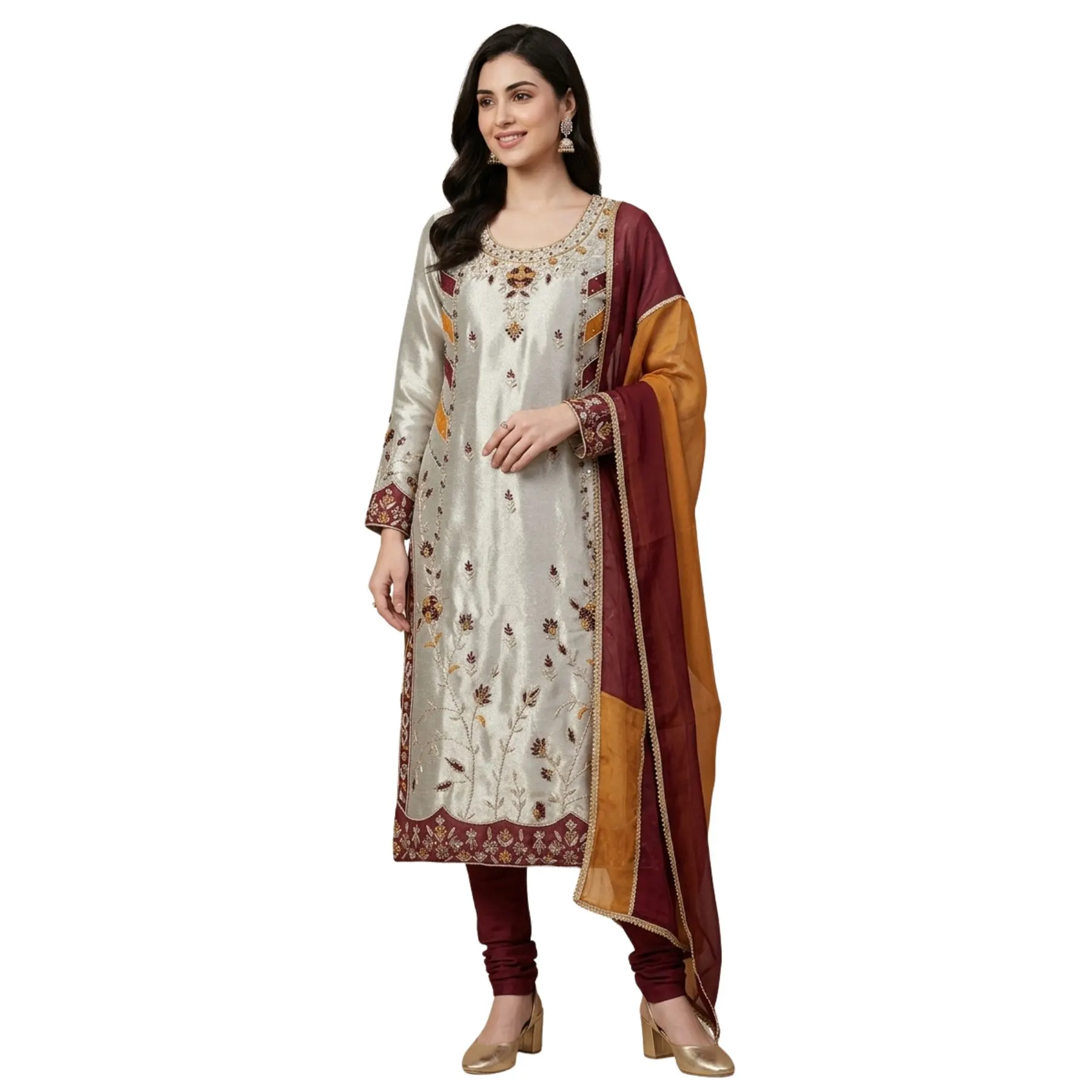 Silver shimmer silk unstitched suit for women