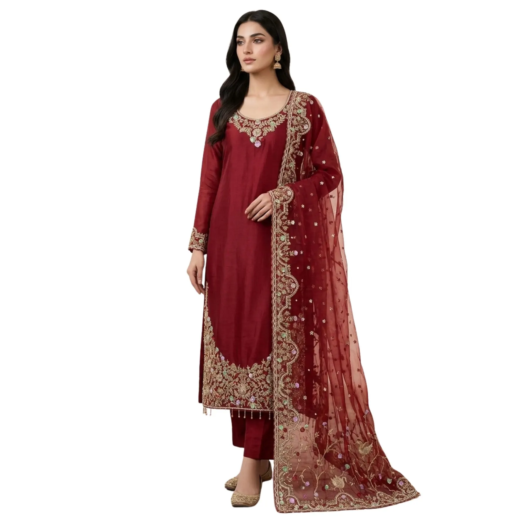 Pure organza unstitched suit for women