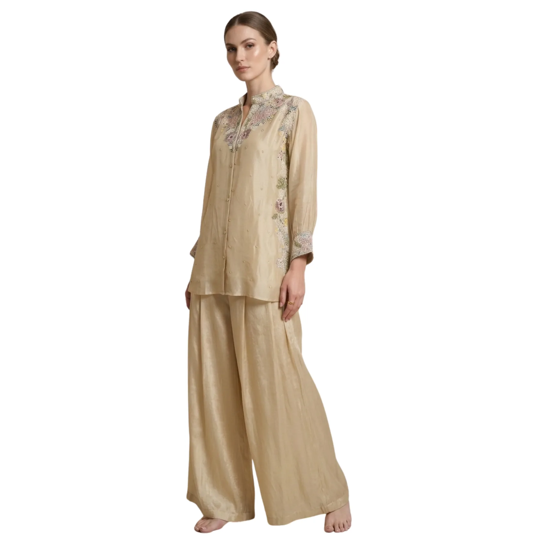 Woman wearing chinnon thread work cord set