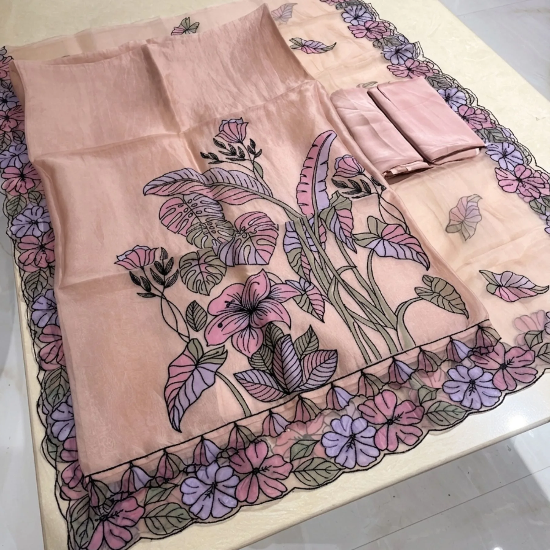 Organza embroidered unstitched suit for women