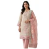 Mul cotton unstitched suit with dusty rose pink dupatta and natural woven look by Kharatis