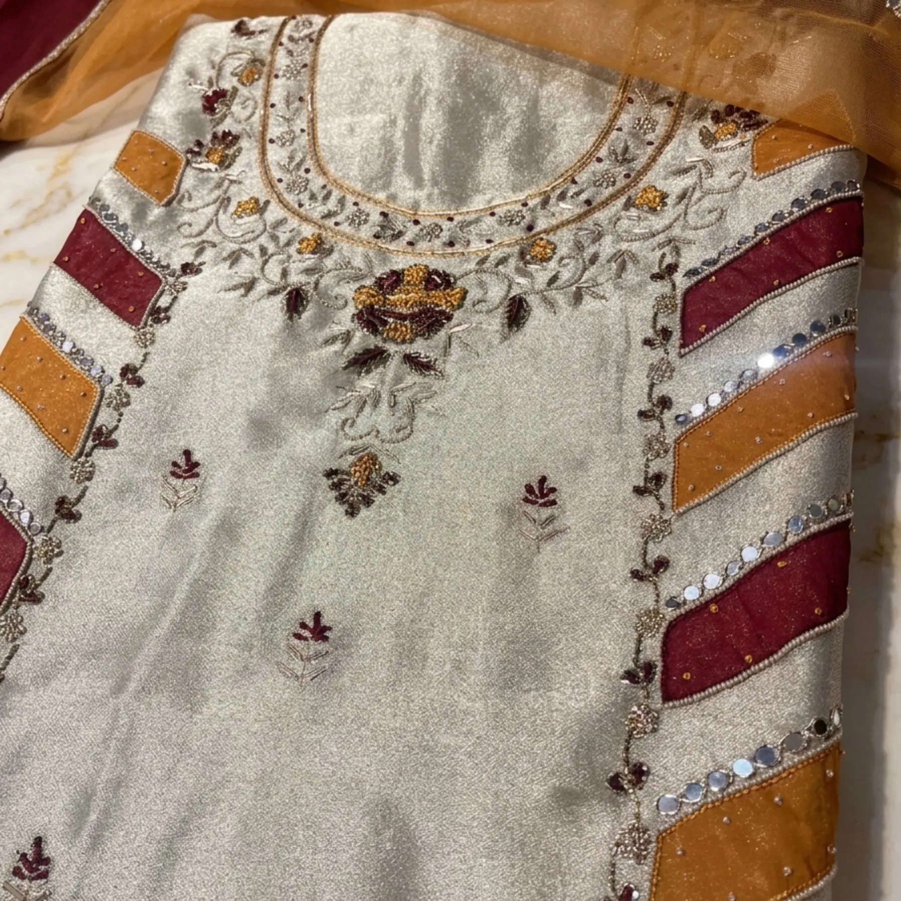 Silver shimmer silk unstitched suit for women