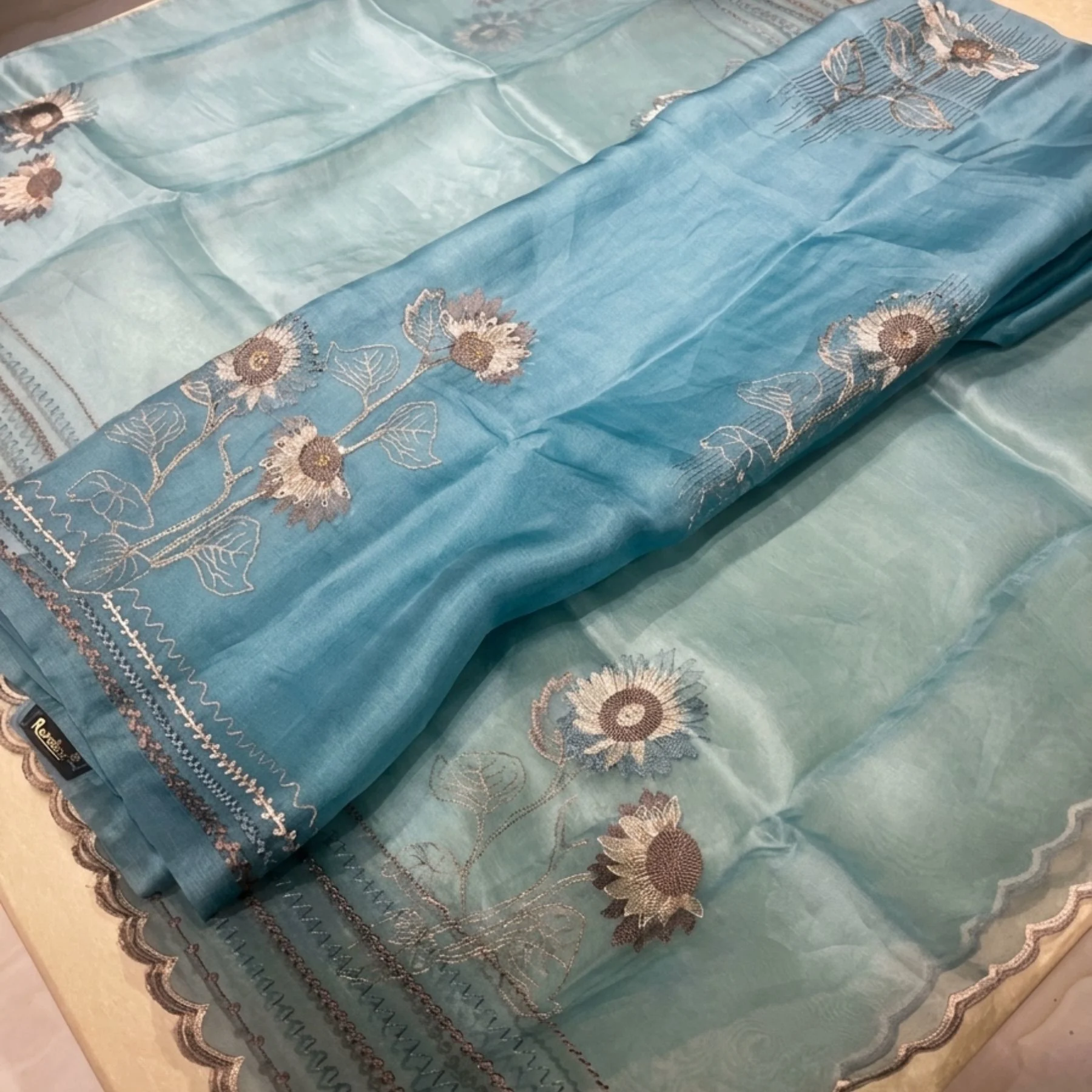 Pure organza unstitched suit for women