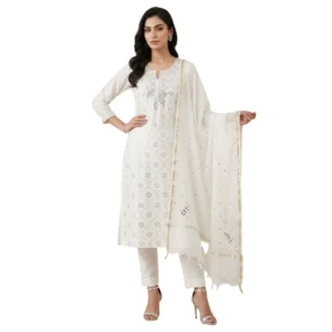 White mul fabric unstitched suit for women