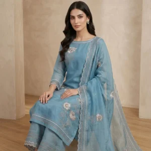 Pure organza unstitched suit for women