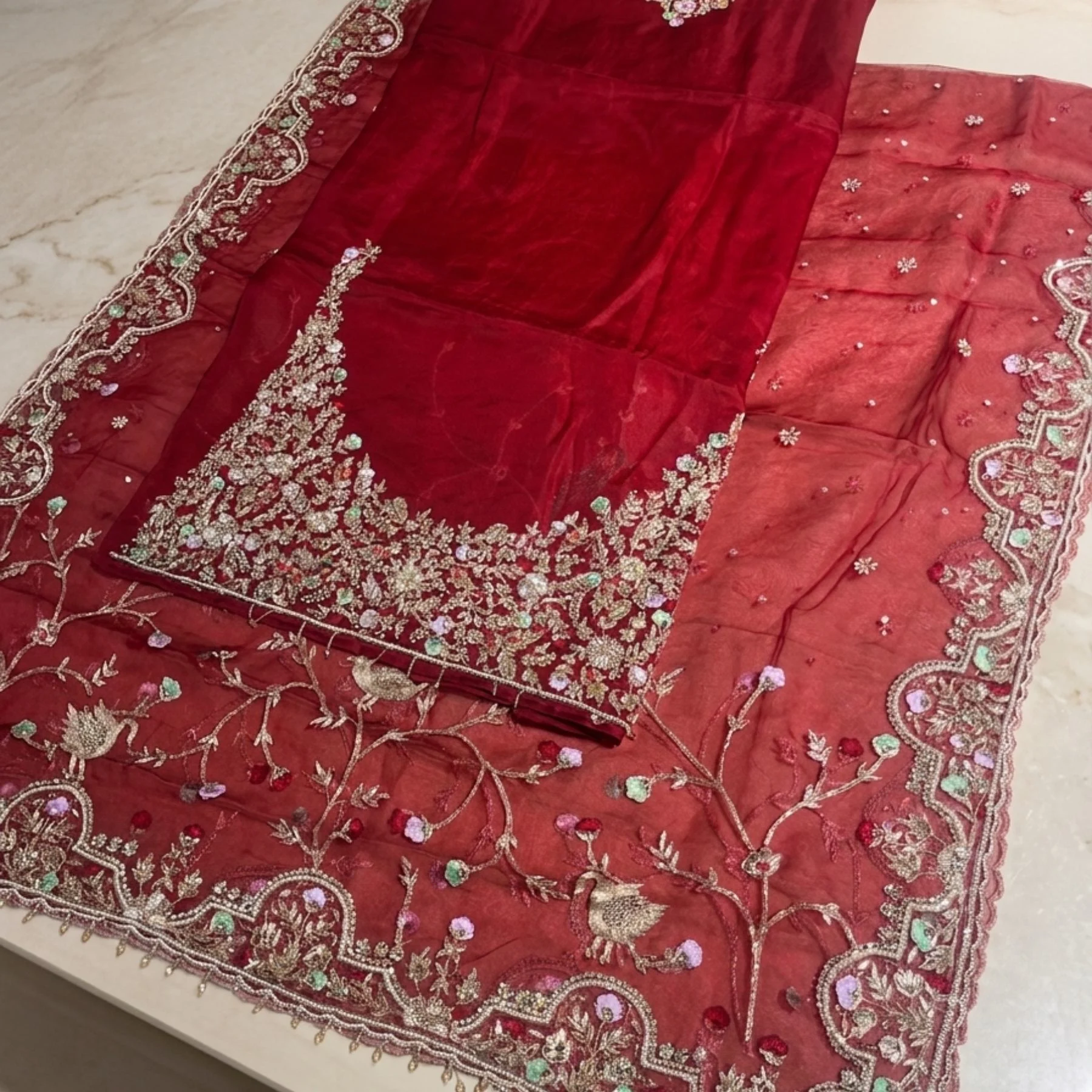 Pure organza unstitched suit for women