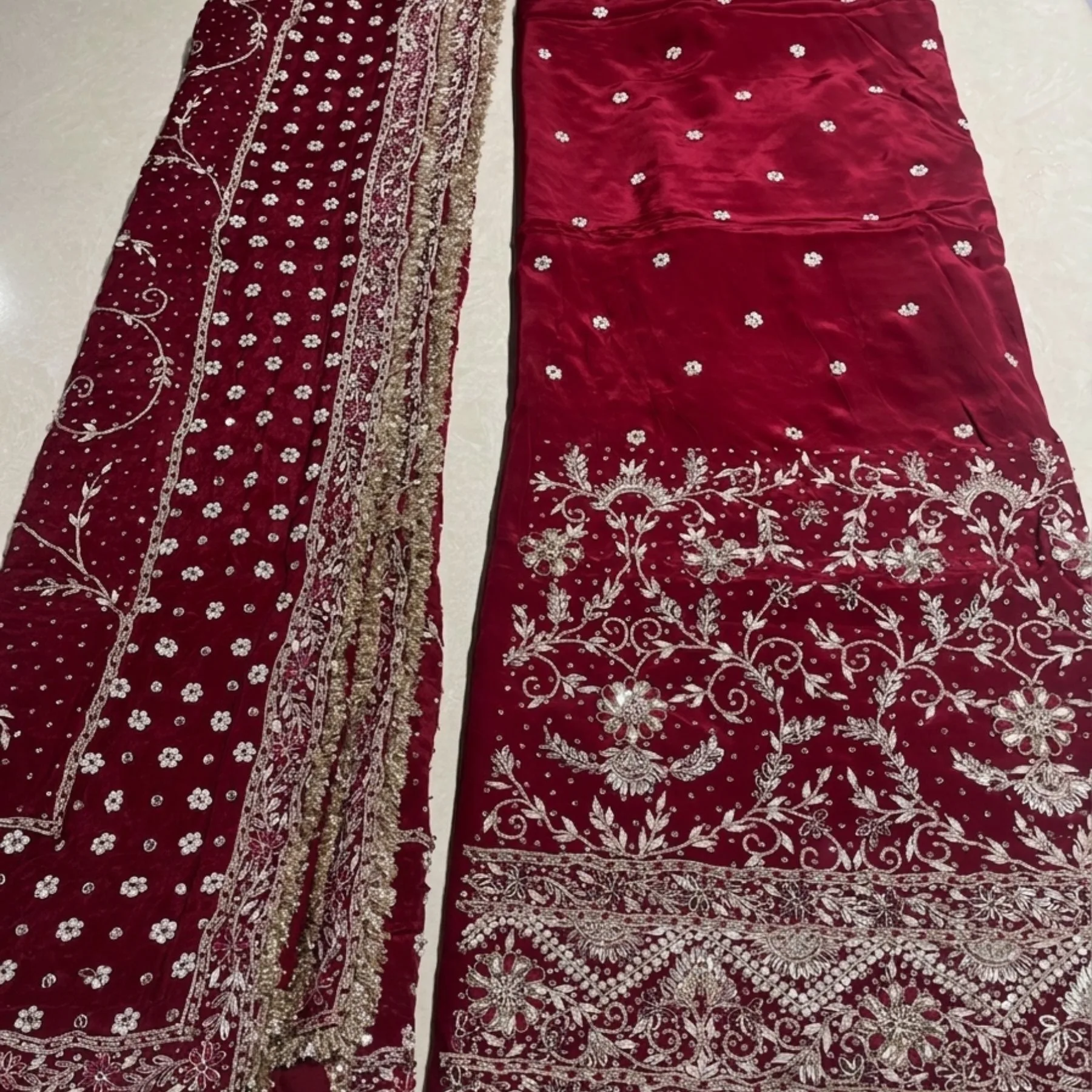 Maroon pure crepe unstitched suit for women