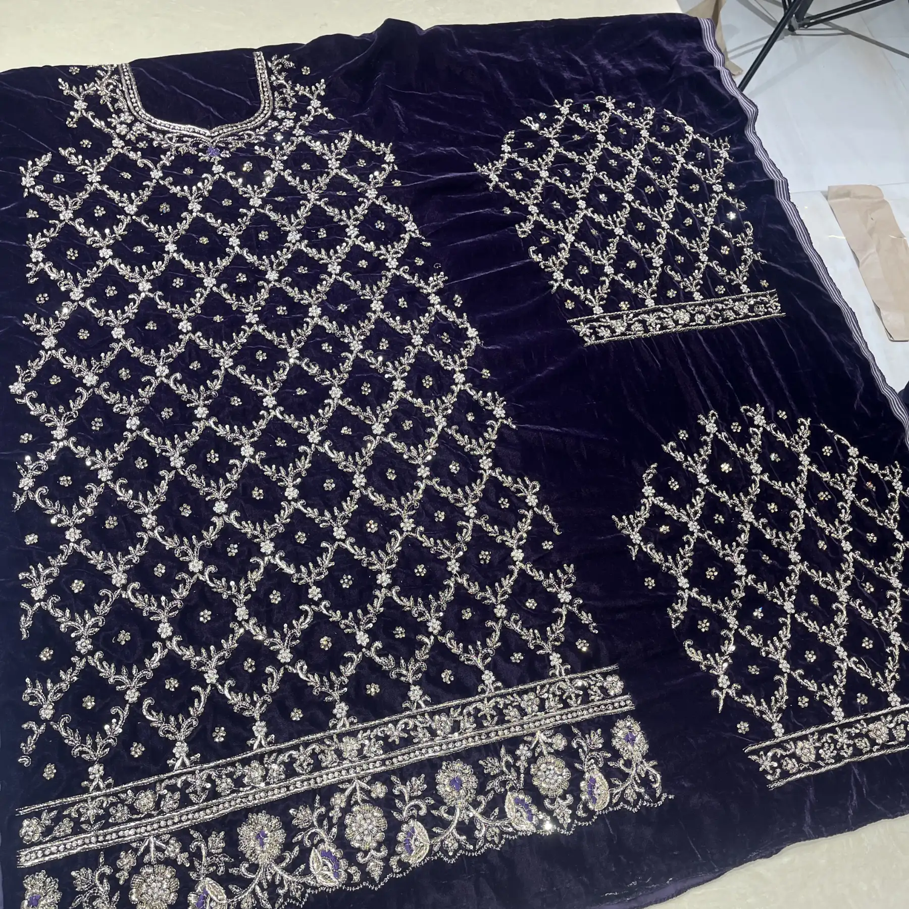 Violet velvet unstitched suit for women