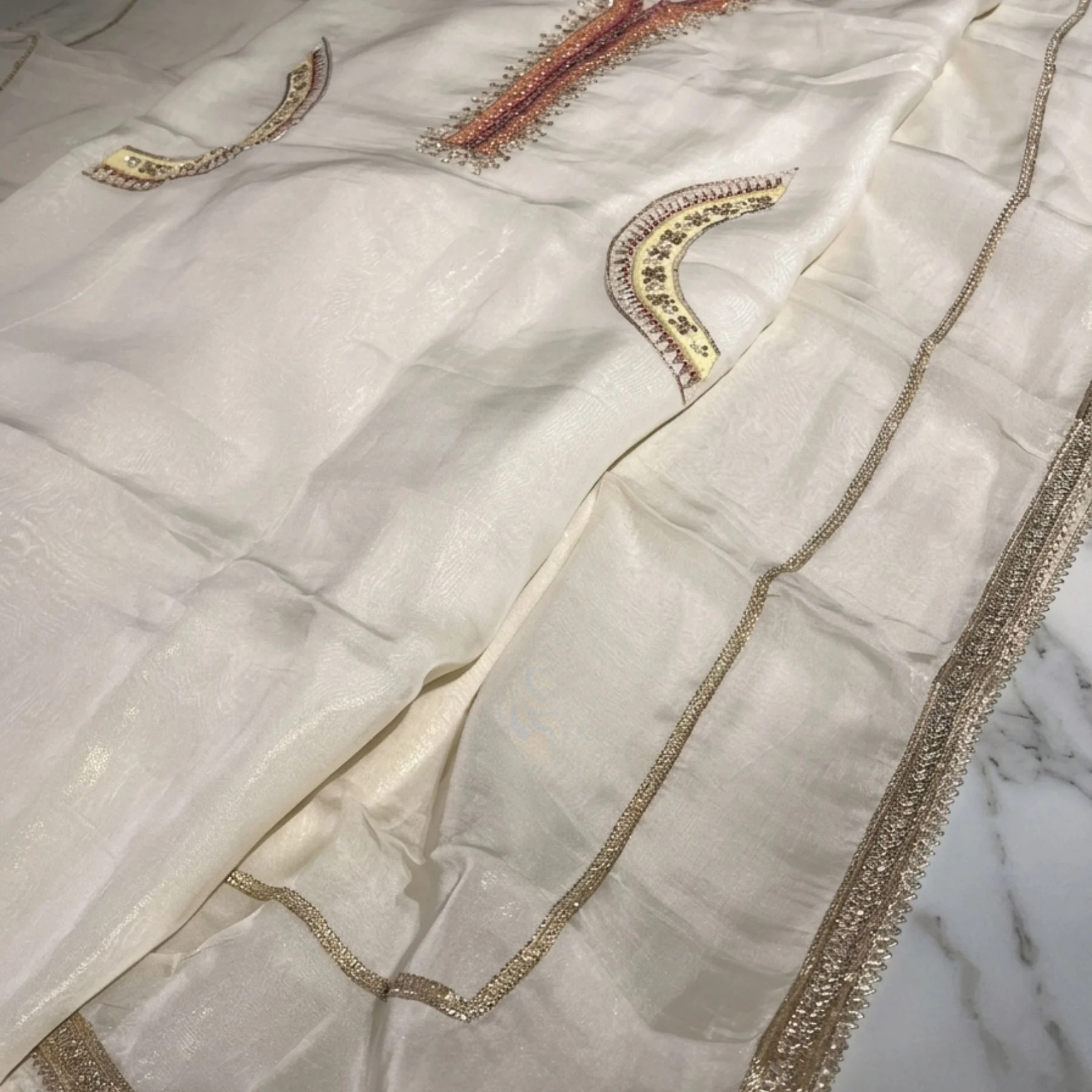 Off white organza unstitched suit for women