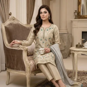 Women’s golden shimmer embroidered unstitched suit