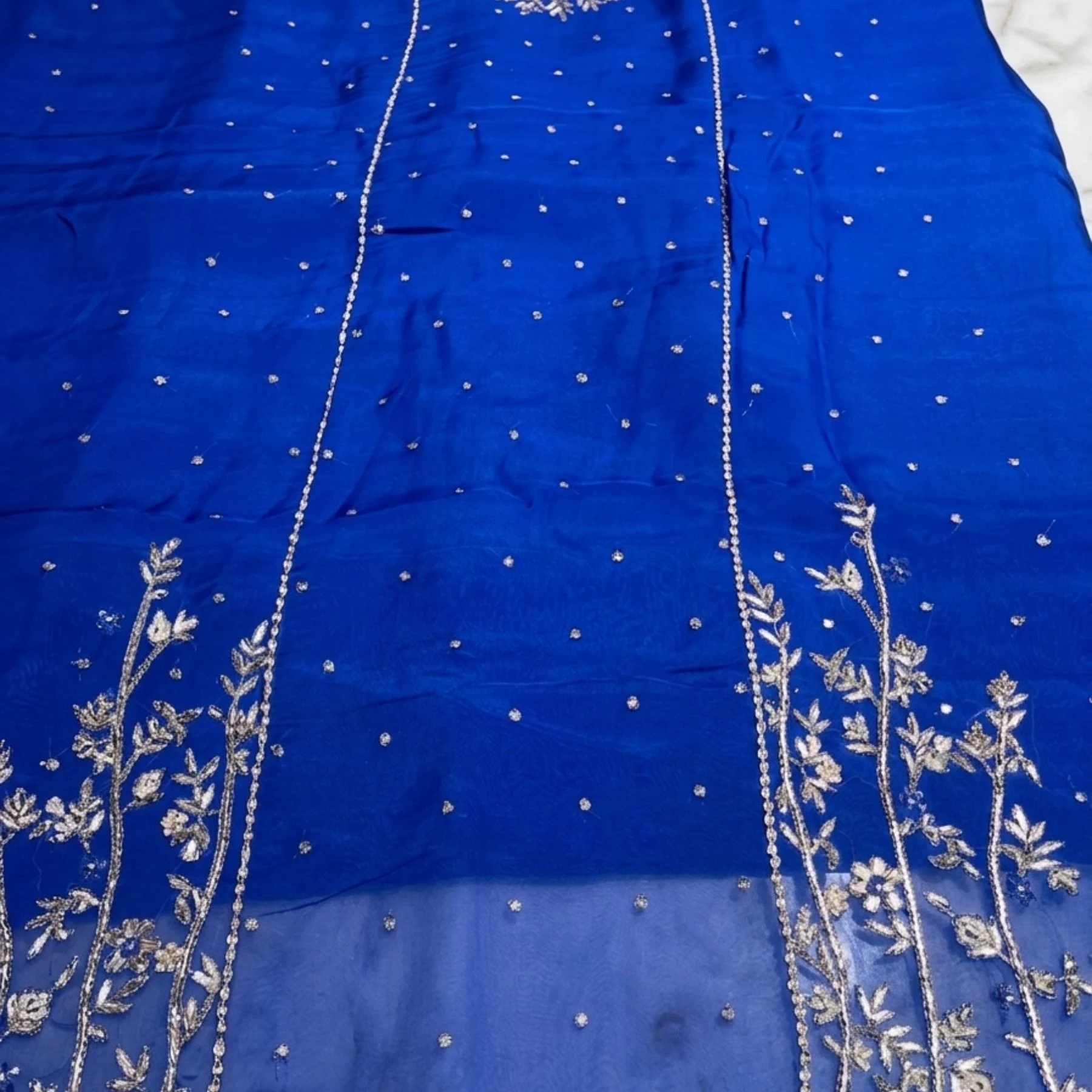 Royal blue crepe unstitched suit for women