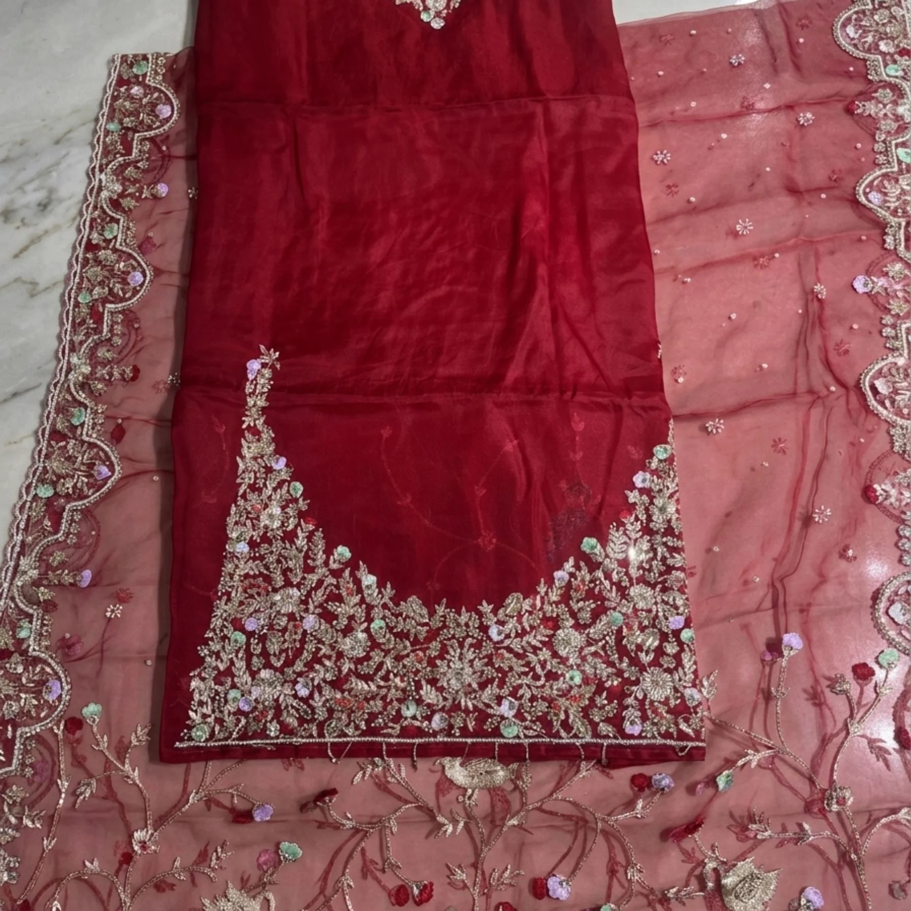 Pure organza unstitched suit for women