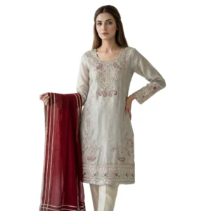 Silver shimmer unstitched suit for women