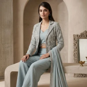 Women’s organza pearl work co-ord set with dupatta