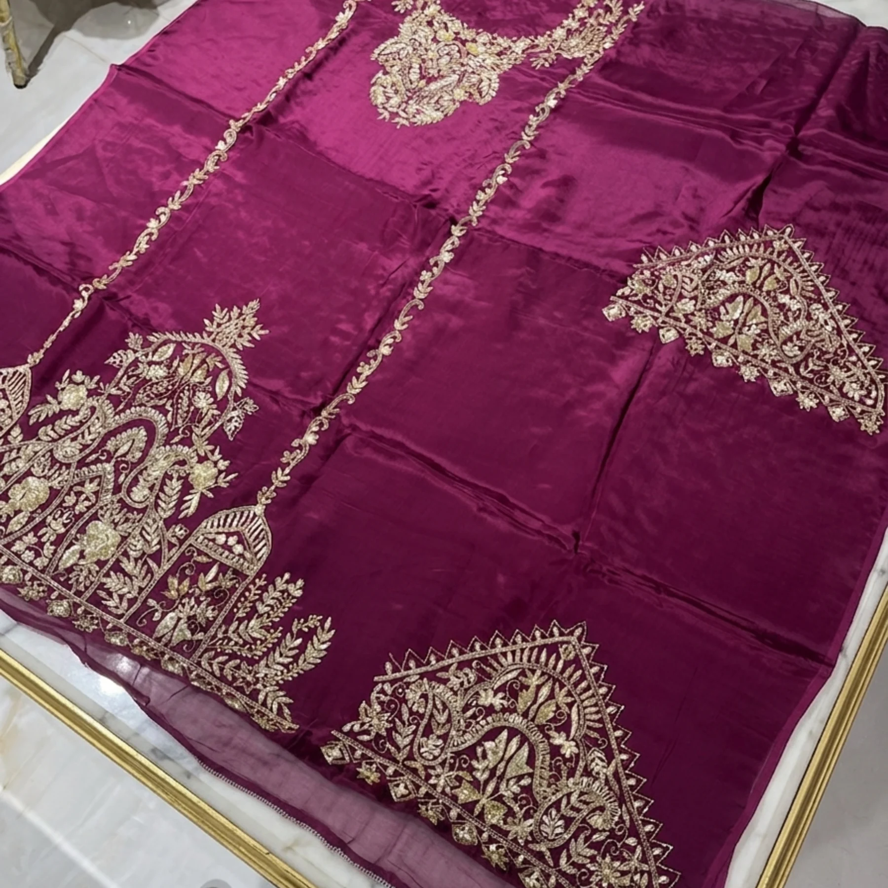 Women’s crepe fabric unstitched suit with pearl work