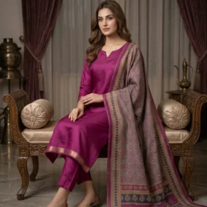 Hot pink mul chanderi unstitched suit with pure cotton printed dupatta by Kharatis